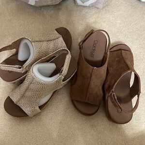 Corkys Women's Woven Tan and Suede Brown Sandals